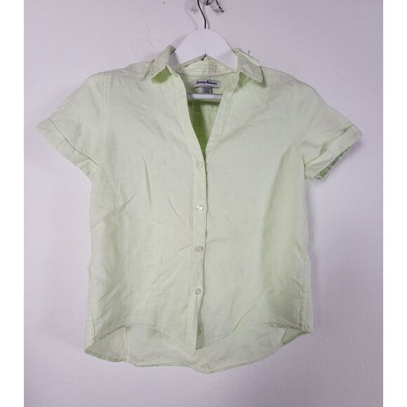 Tommy Bahama Womens Light Green Short Sleeve Linen Button-Up Shirt XXS Casual - Picture 1 of 7